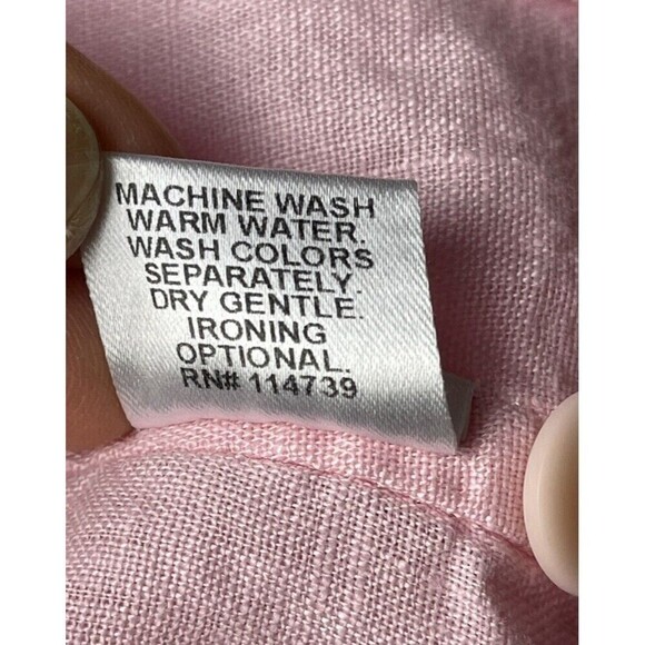 Flax Pink Linen Button Up Shirt Size S Fits 4-6 Collared Long Sleeve Lagenlook - Picture 9 of 12